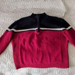 XL, St John's Bay Women's Red And Blue Half-Zip Sweater With White Stripe